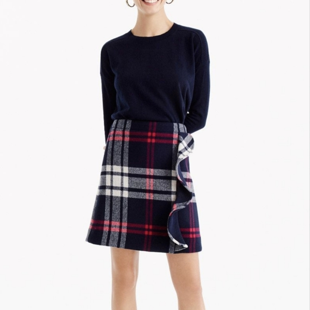 NWT J.Crew Ruffle Plaid Wool Blend Mini Skirt - Size 6